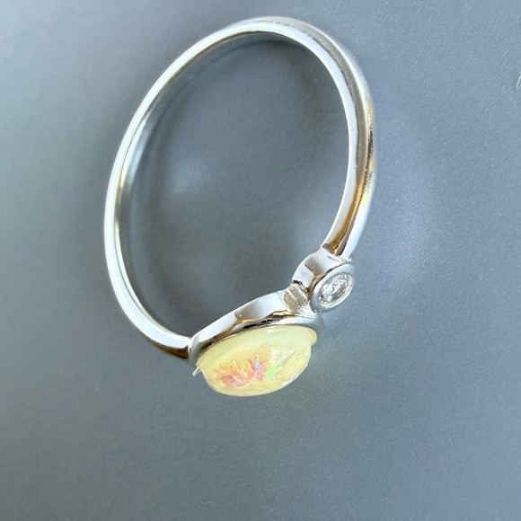 Sterling Silver Opal Teardrop Ring with Sparkling Accent - Picture 9 of 13